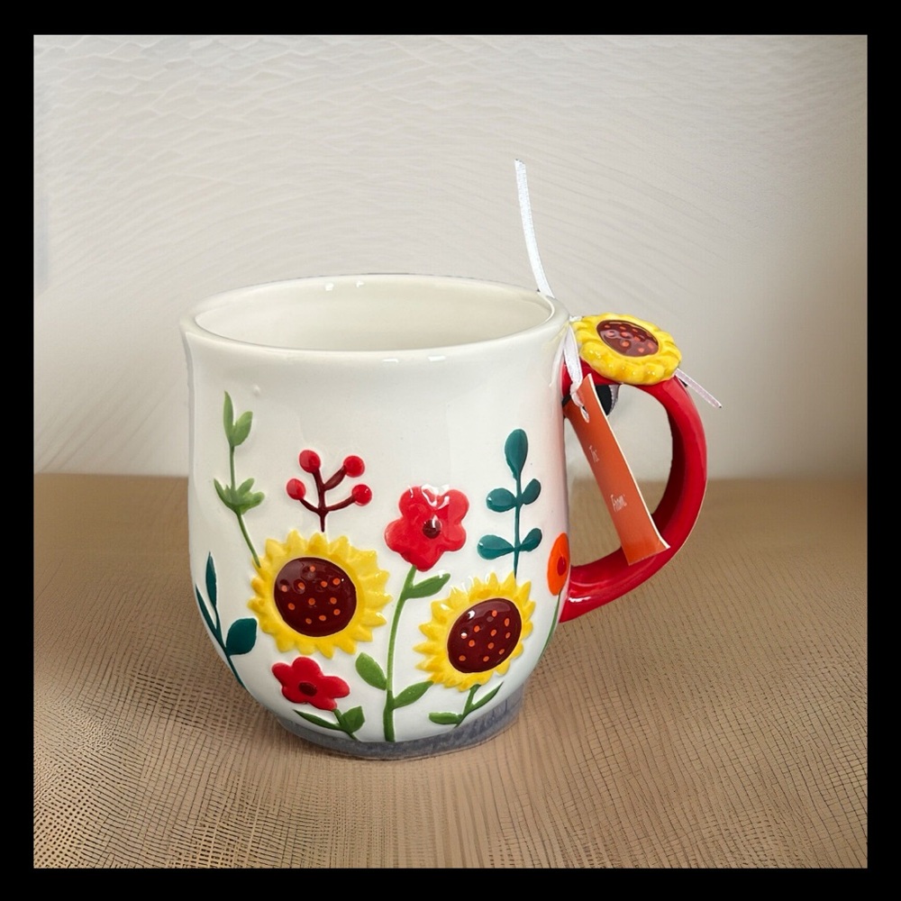 Lang By Design Sunflower Garden Coffee Mug 16 oz Colorful Hand Painted Adorable